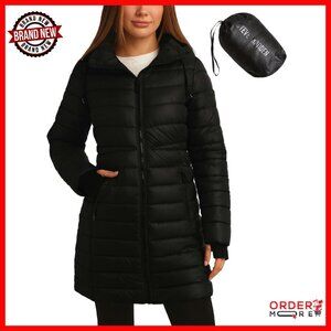 Long Hooded Puffer Parka Insulated Winter Coat Packable Travel Jacket